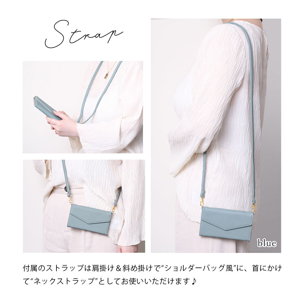 Vegan leather muted color tri-fold strap-attached wallet case for Xperia series