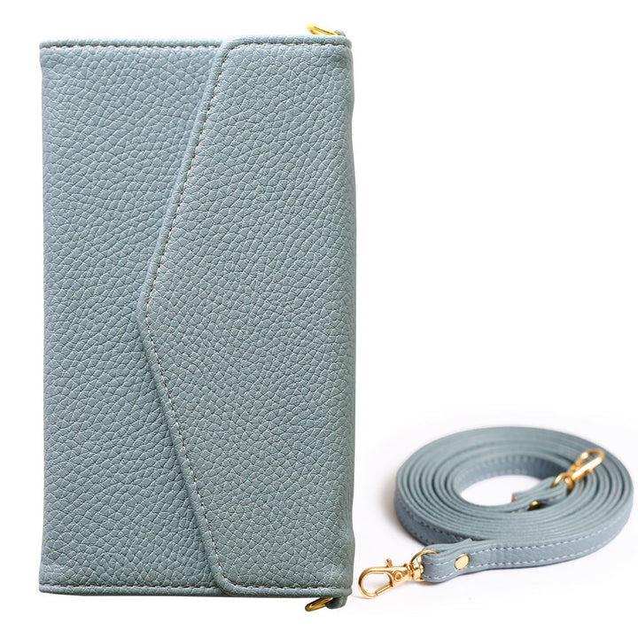 Vegan leather muted color tri-fold strap-attached wallet case for Xperia series