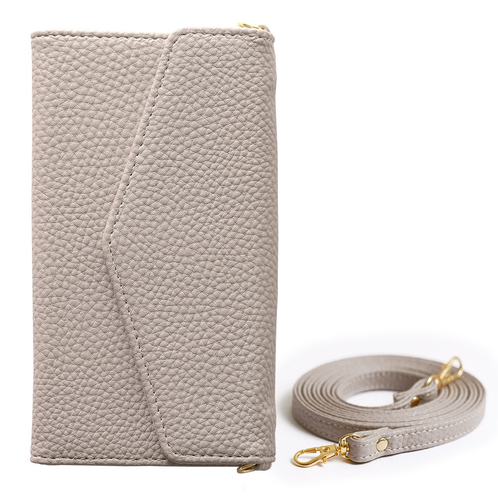 Vegan leather muted color tri-fold strap-attached wallet case for Xperia series