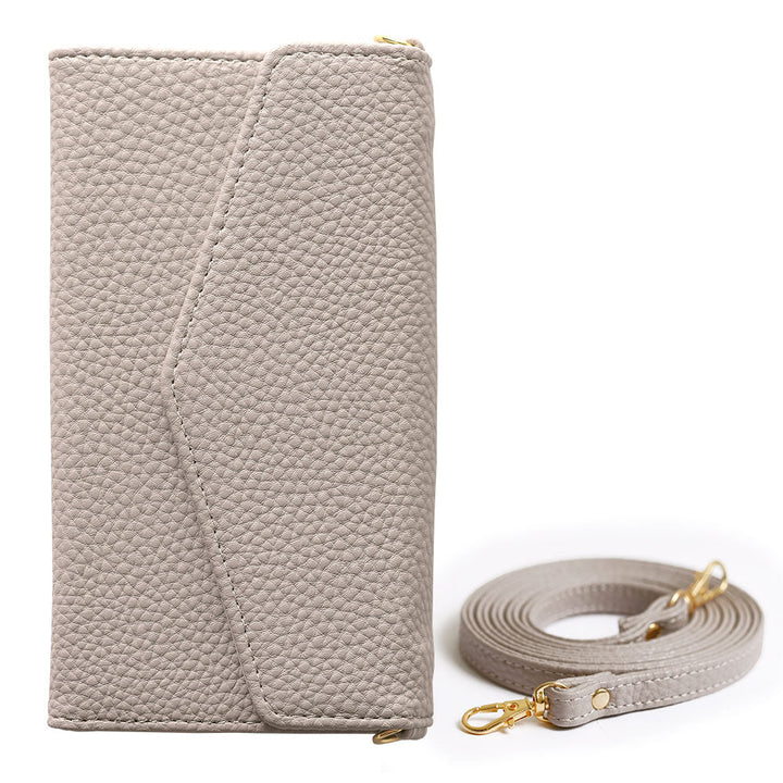 Vegan leather muted color tri-fold strap-attached wallet case for Xperia series