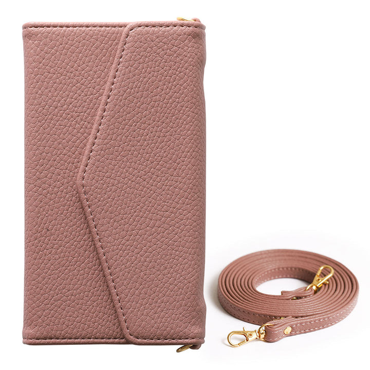 Vegan leather muted color tri-fold strap-attached wallet case Galaxy series