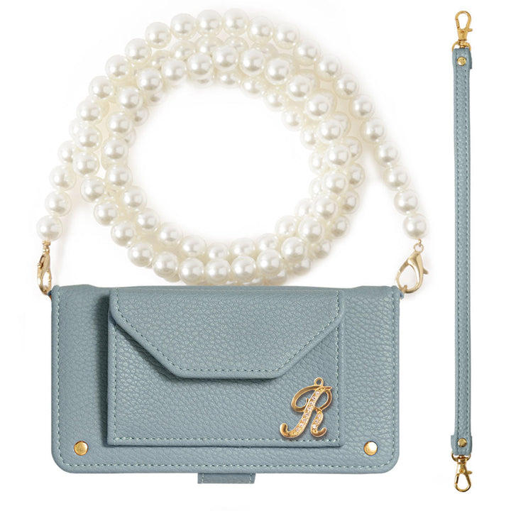 Vegan leather smoky color pearl shoulder & strap with initial decoration notebook-style case (with belt) Xperia series