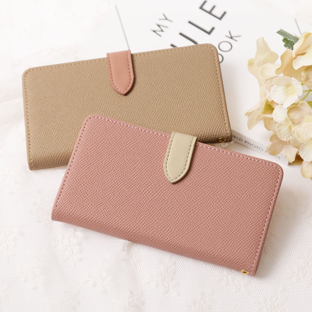 Étui portefeuille à fonction support avec ceinture bicolore en cuir végan (avec ceinture) pour la série iPhone