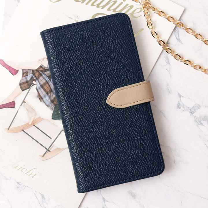 Étui portefeuille à fonction support avec ceinture bicolore en cuir végan (avec ceinture) pour la série iPhone