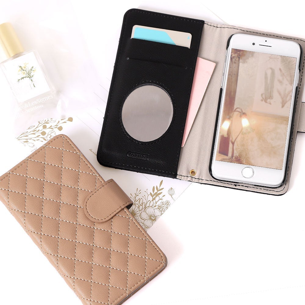 Étui portefeuille matelassé avec miroir (avec ceinture) série Galaxy