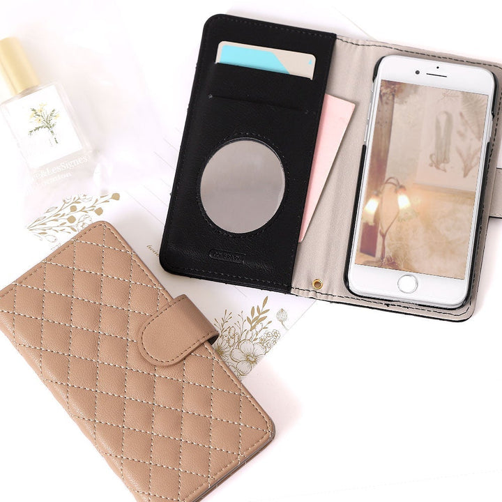 Étui portefeuille matelassé avec miroir (avec ceinture) série Galaxy