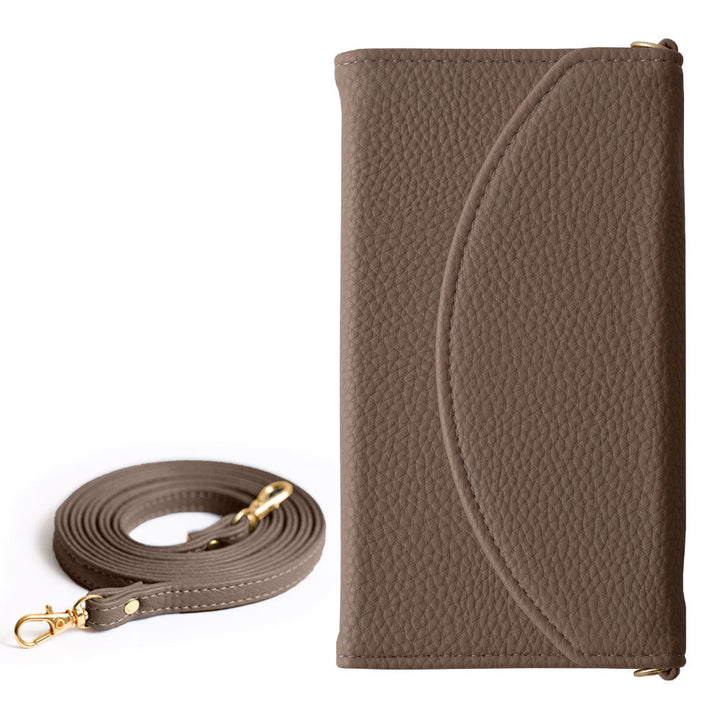 Étui portefeuille à rabat triple en cuir végan couleur fumée avec sangle pour la série AQUOS