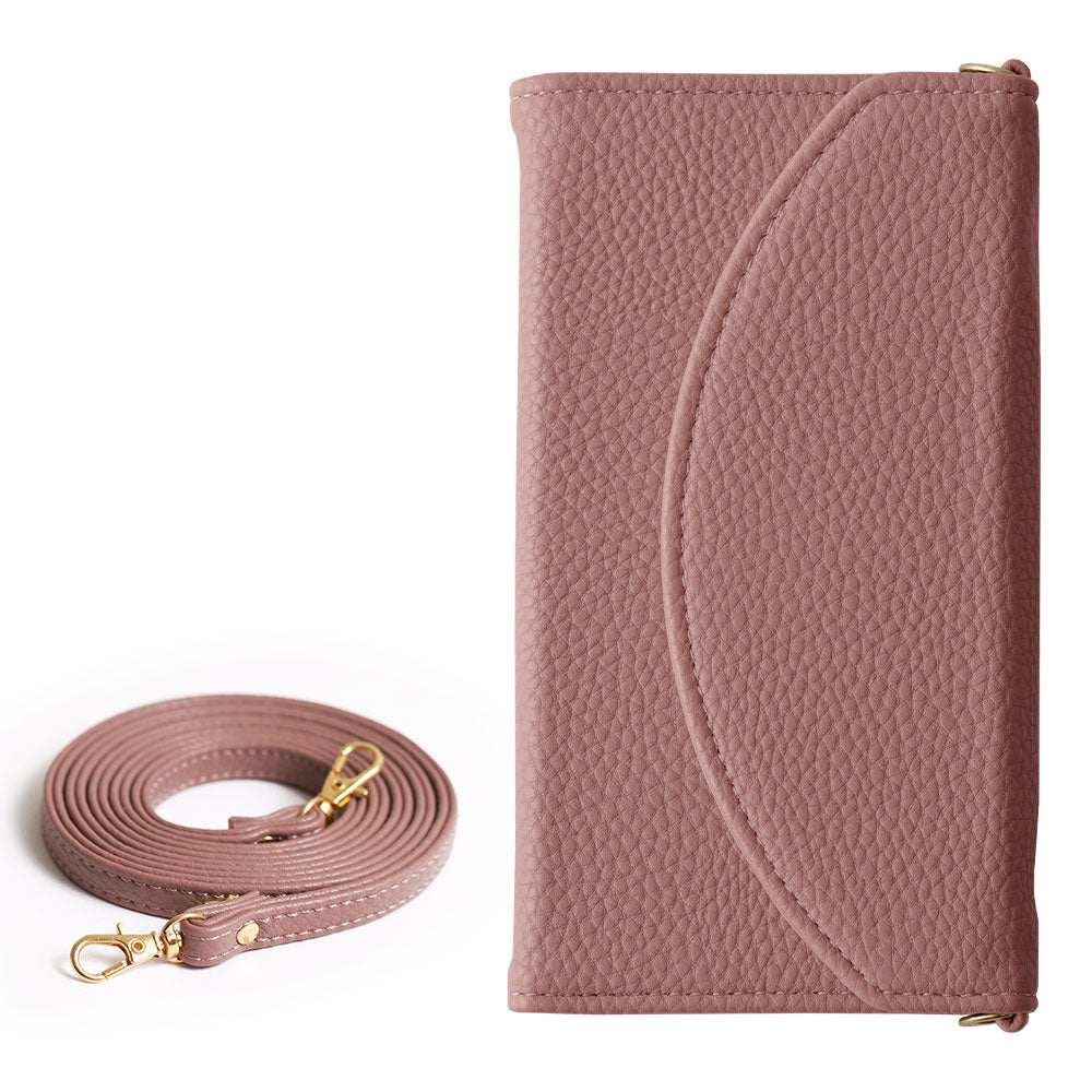 Vegan leather tri-fold smoky color strap-attached notebook-style case for iPhone series