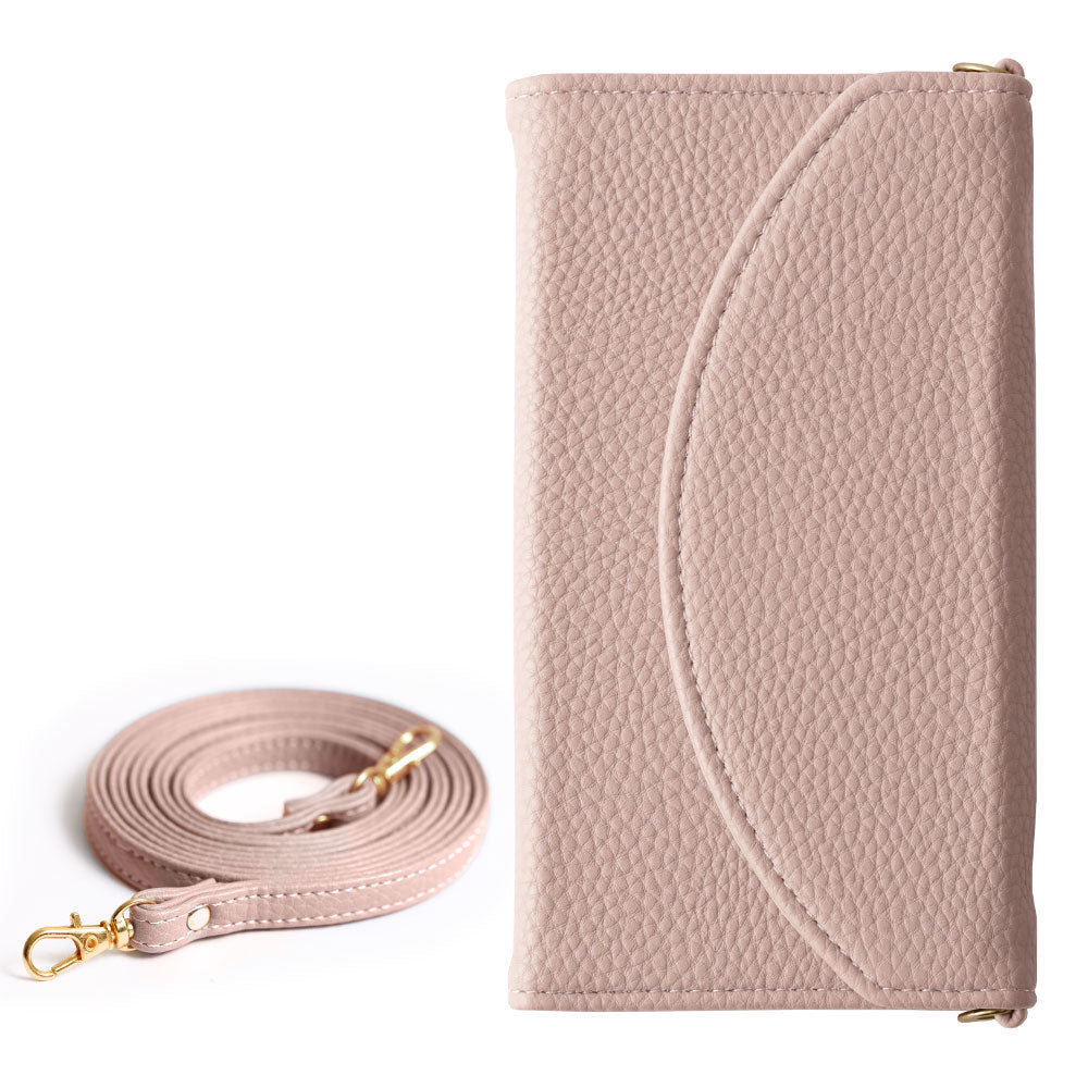 Vegan leather tri-fold smoky color strap-attached notebook-style case for iPhone series