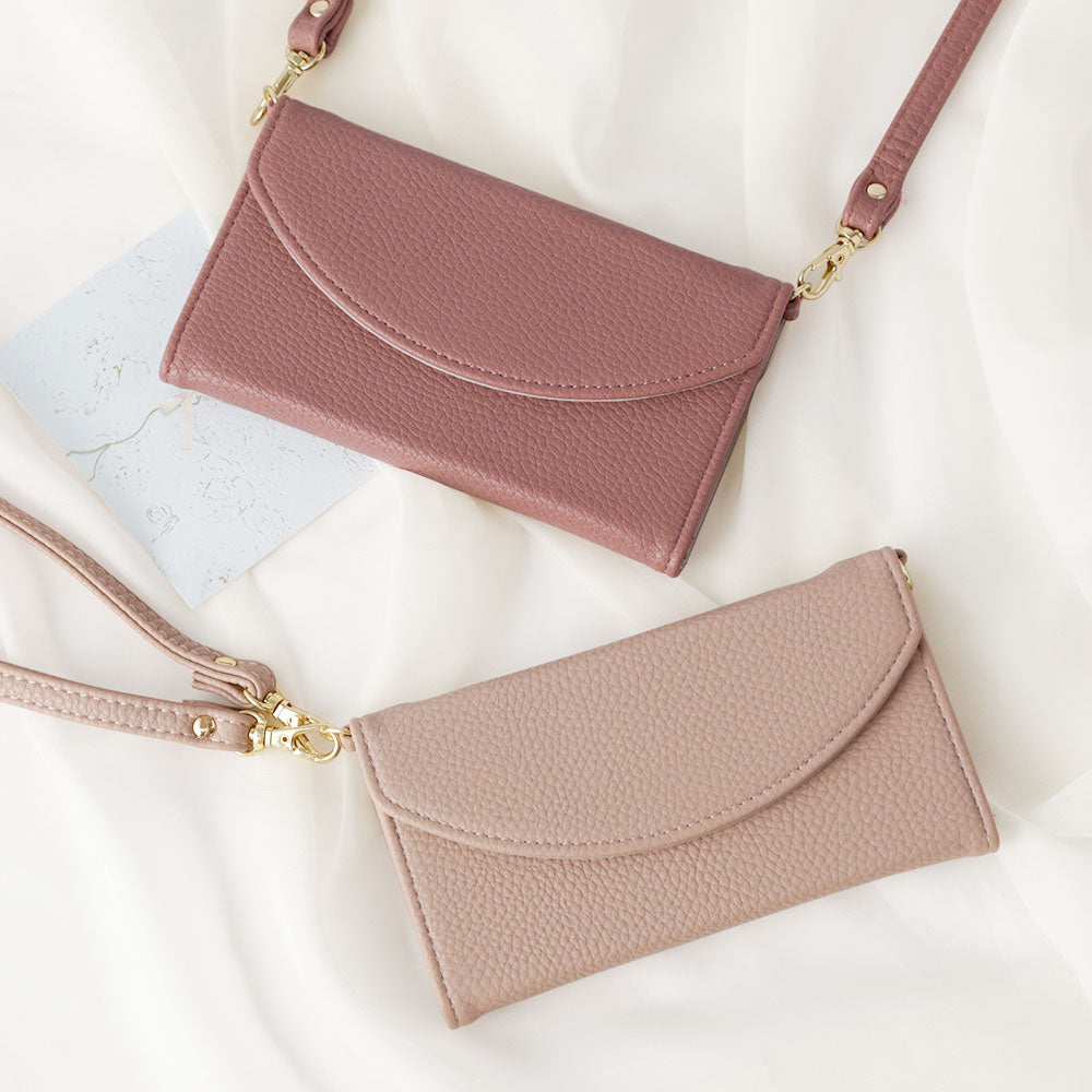 Étui portefeuille à rabat triple en cuir végan couleur fumée avec sangle pour la série AQUOS