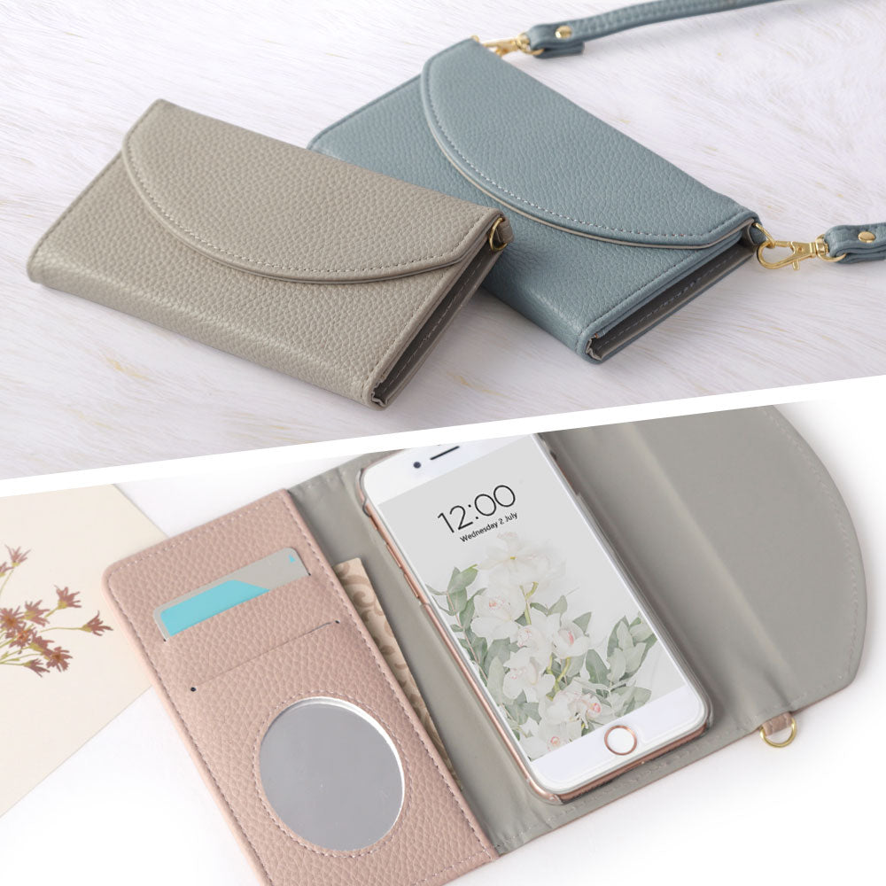 Étui portefeuille à rabat triple en cuir végan couleur fumée avec sangle pour la série AQUOS