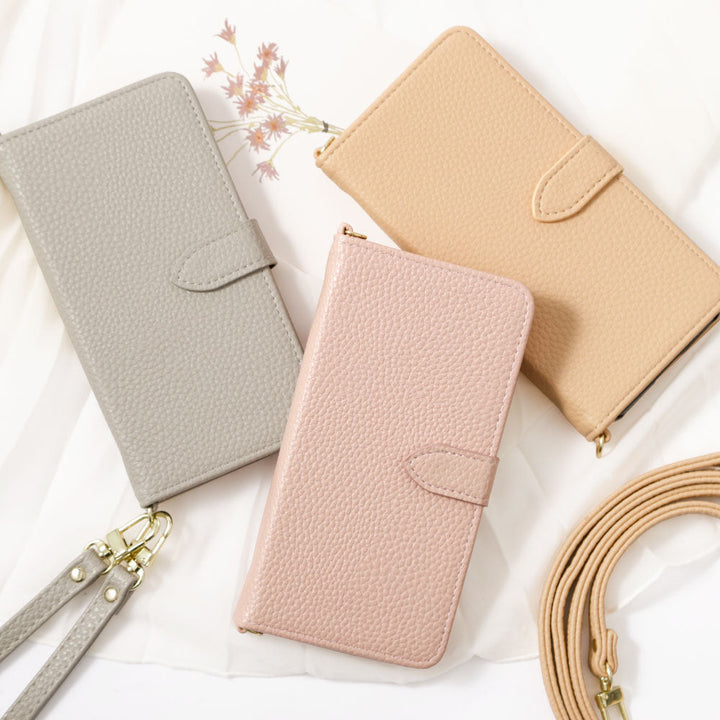 Vegan leather dusty color strap-attached wallet case (with belt) Galaxy series