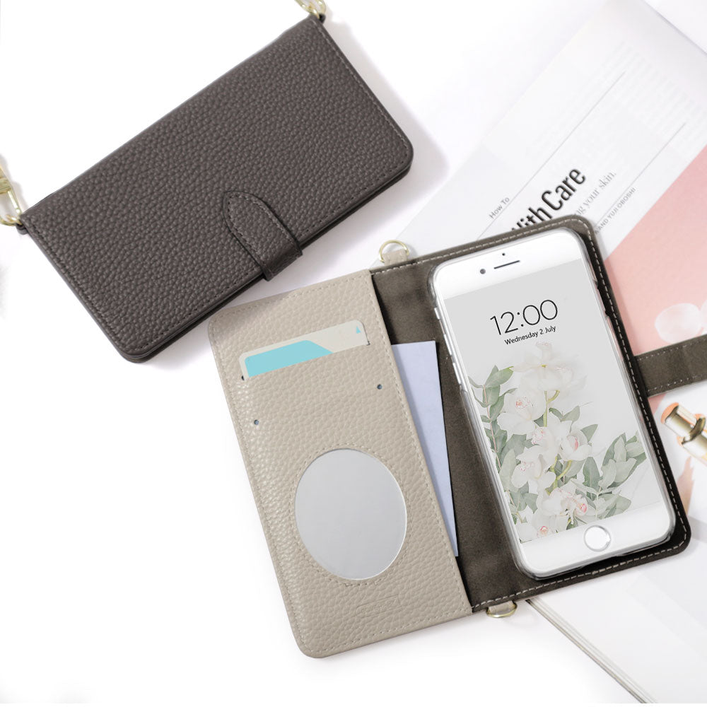 Vegan leather dusty color strap-attached wallet case (with belt) Galaxy series