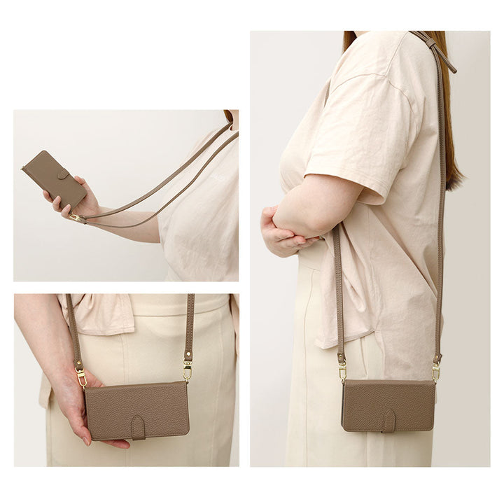 Vegan leather dusty color strap-attached wallet case (with belt) Galaxy series